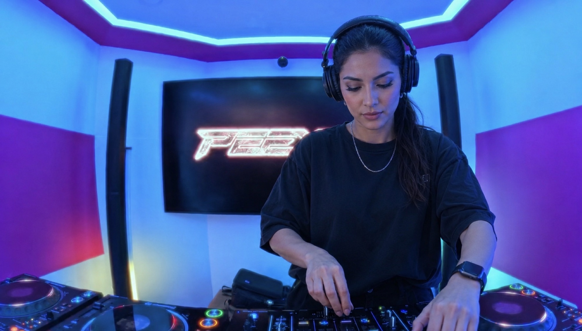 Solo DJ performing a focused set in Aurora